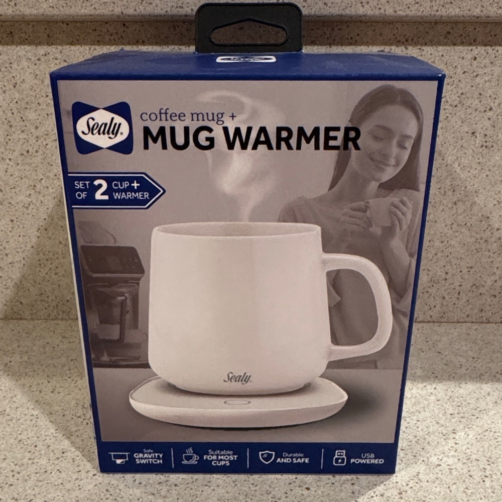 Sealy White Mug Warmer with Coffee Mug